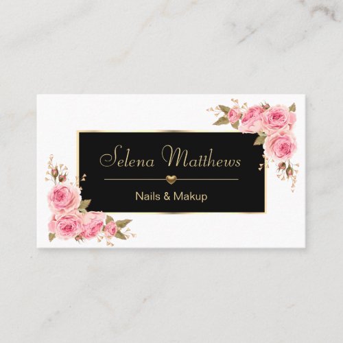 Vintage Style Rose Pale Pink Floral Gold Heart Business Card