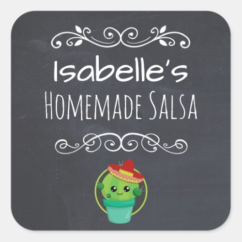 Vintage Style Salsa with Cactus in Sombrero Square Sticker