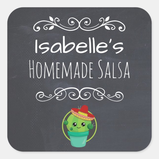 Vintage Style Salsa with Cactus in Sombrero Square Sticker (Front)