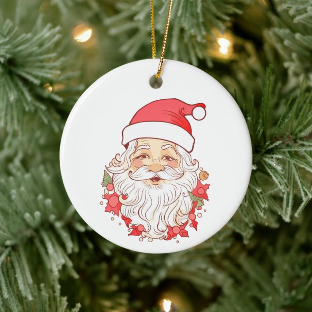 Vintage Style Santa Claus Face Christmas Ceramic Ornament (Tree)