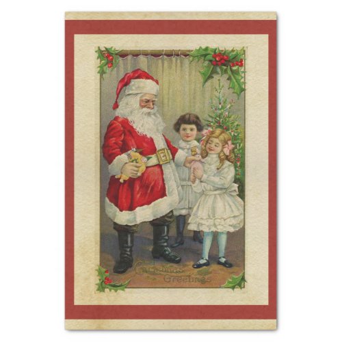 Vintage Style Santa Claus Giving Presents to Child Tissue Paper