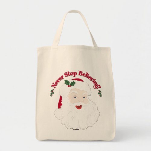Vintage Style Santa Never Stop Believing Tote Bag