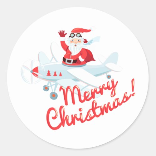 Vintage style Santa _ pilot Merry Christmas Classic Round Sticker