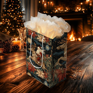 Vintage Style Santa Riding Reindeer Design Medium Gift Bag