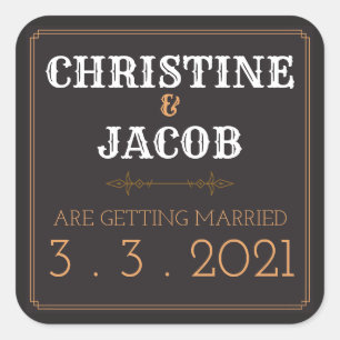 Vintage Style Save The Date Square Sticker