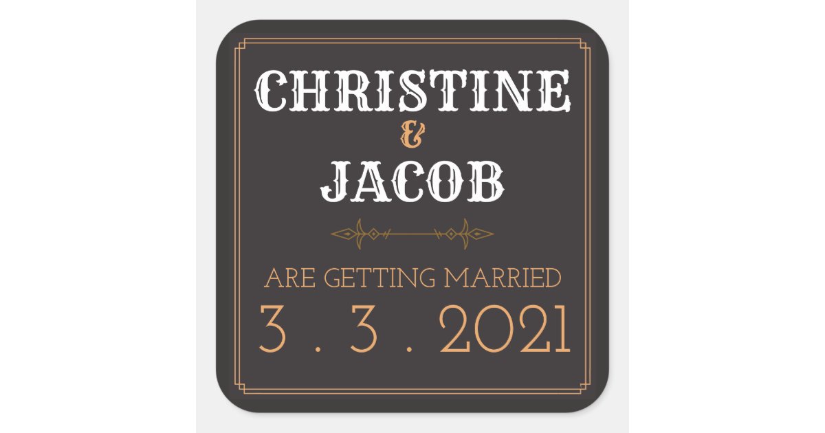 Vintage Style Save The Date Square Sticker | Zazzle