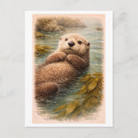 Vintage-Style Sea Otter Illustration