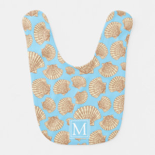 Vintage Style Seashell Pattern Add Your Initial Baby Bib