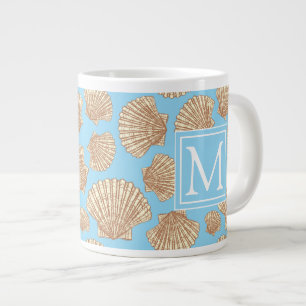 Vintage Style Seashell Pattern   Add Your Initial Giant Coffee Mug
