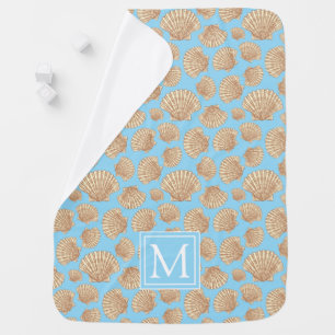 Vintage Style Seashell Pattern Add Your Initial Swaddle Blanket