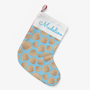 Vintage Style Seashell Pattern   Add Your Name Small Christmas Stocking