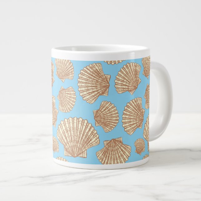Vintage Style Seashell Pattern Large Coffee Mug (Front Right)