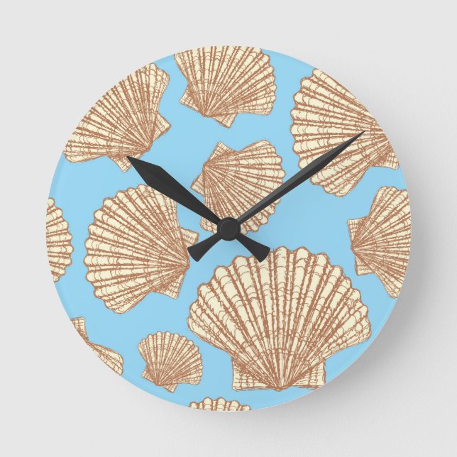 Vintage Style Seashell Pattern Round Clock (Front)