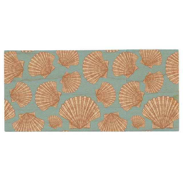 Vintage Style Seashell Pattern Wood USB Flash Drive (Front)