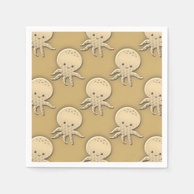 Vintage Style Sepia Baby Octopus Pattern Napkins (Front)