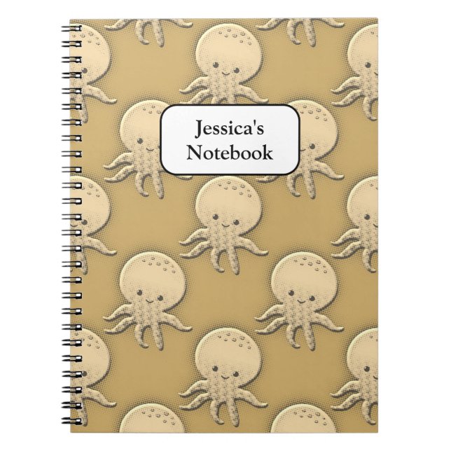 Vintage Style Sepia Baby Octopus Pattern Notebook (Front)