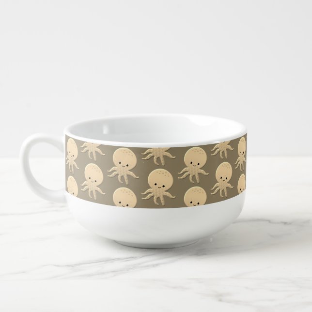 Vintage Style Sepia Baby Octopus Pattern Table Soup Mug | Zazzle