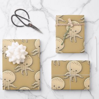 Vintage Style Sepia Baby Octopus Pattern