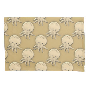 Vintage Style Sepia Baby Octopus Pillow Case