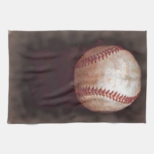 Vintage Style Sepia Baseball Artwork Towel (Horizontal)