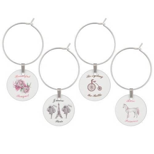 Vintage Style Set of 4 charms Wine Glass Charm
