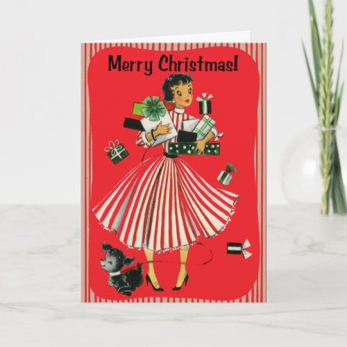 Vintage_Style Shopping Lady Christmas Card