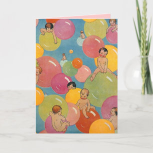 Vintage Style Shower of Babies on Colorful Bubbles Announcement