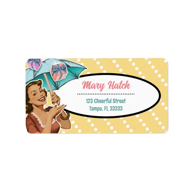 Vintage Style Shower Umbrella Address Label Yellow (Front)