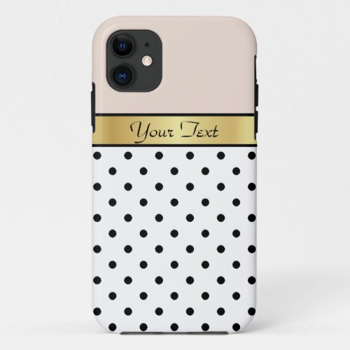 Vintage_Style Silver Peony  Polka Dots Gold Name iPhone 11 Case