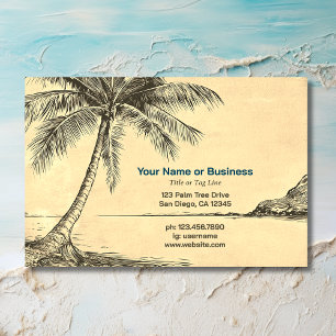 Vintage Style Sketch Palm Trees Tropical Beach Business Card