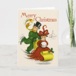 Vintage-style Sledding Couple Christmas Card at Zazzle