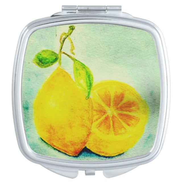 Vintage Style Sliced Lemons Makeup Mirror (Front)