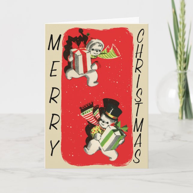 Vintage-Style Snowmen Christmas Card (Front)