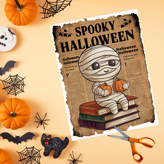 Vintage Style Spooky Halloween Newspaper Mummy