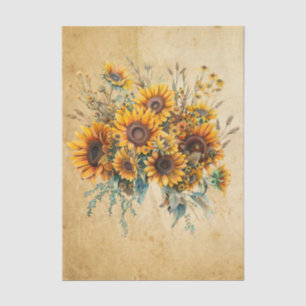 Vintage Style Spray of Sunflowers on Parchment Tissue Paper