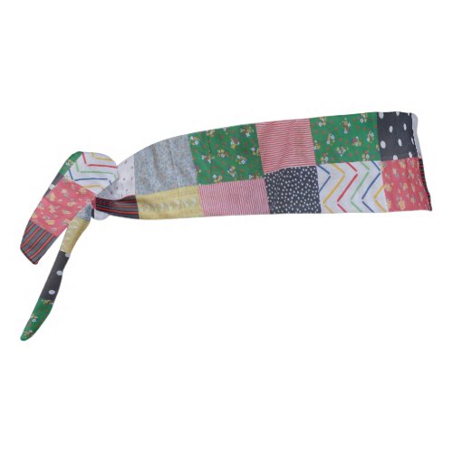 vintage style squares of colorful patchwork  tie headband