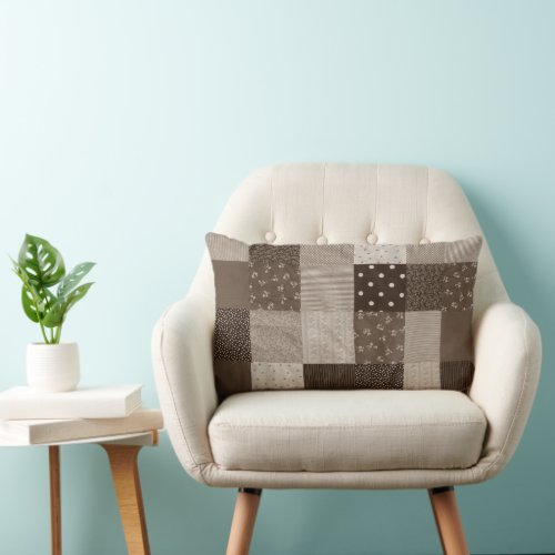 vintage style squares of sepia patchwork lumbar pillow