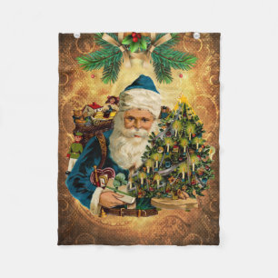 Vintage Style St Nicholas (Santa Claus) Christmas Fleece Blanket