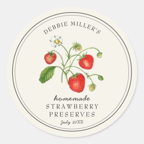 Vintage style Strawberry on off_white Jam jar Classic Round Sticker