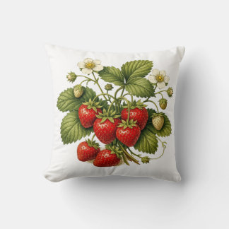 Vintage Style Strawberry Plant with Ripe Berries  Throw Pillow