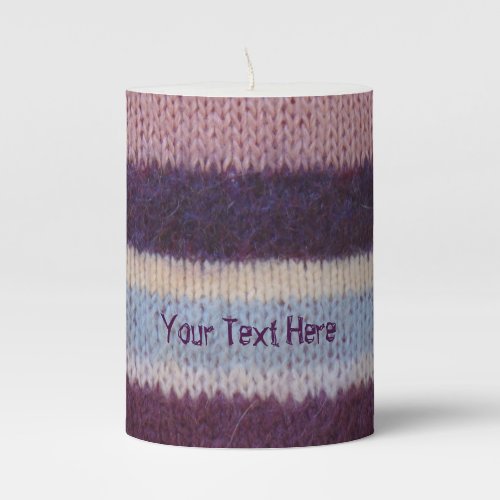 vintage style stripes fun colorful knitted pillar candle