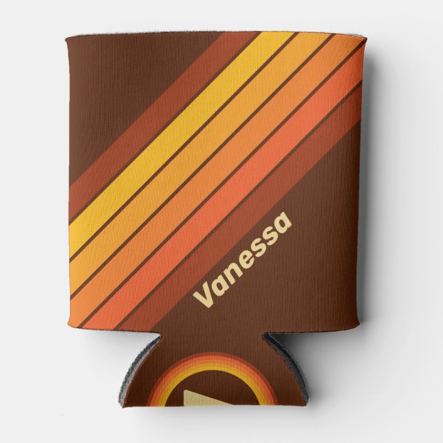 Vintage Style Stripes with Name Can Cooler (Front)