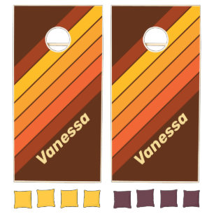 Vintage Style Stripes with Name Cornhole Set