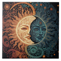 Vintage Style Sun and Moon