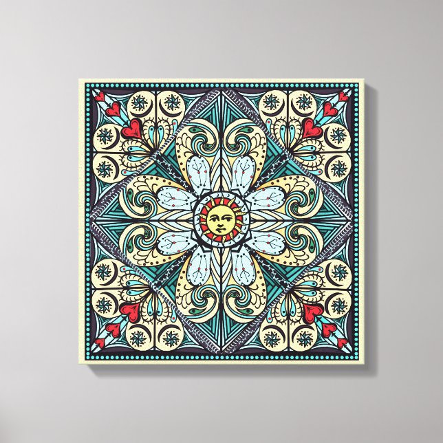 Vintage Style Sun Mandala Canvas Print (Front)