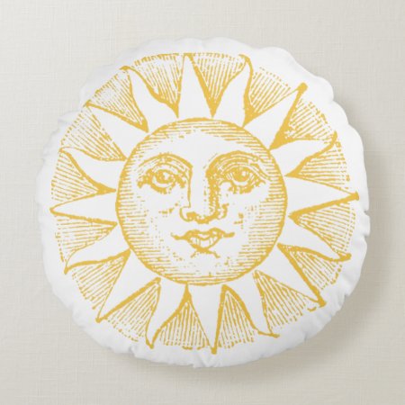 Vintage Style Sun Yellow Round Pillow