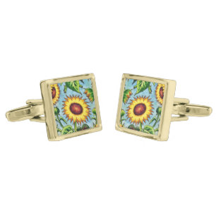 Vintage Style Sunflower Gold Cufflinks