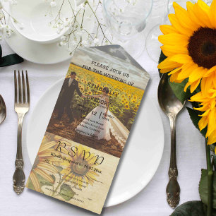 Vintage Style Sunflower Yellow Cream Photo All In One Invitation