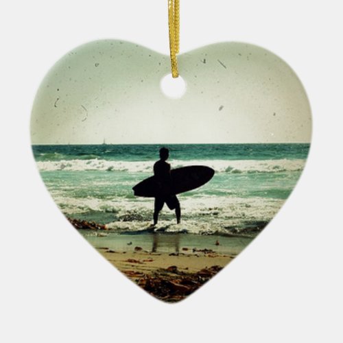 Vintage Style Surfer Silhouette Ceramic Ornament