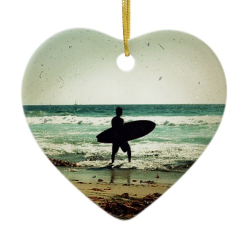 Vintage Style Surfer Silhouette Ceramic Ornament